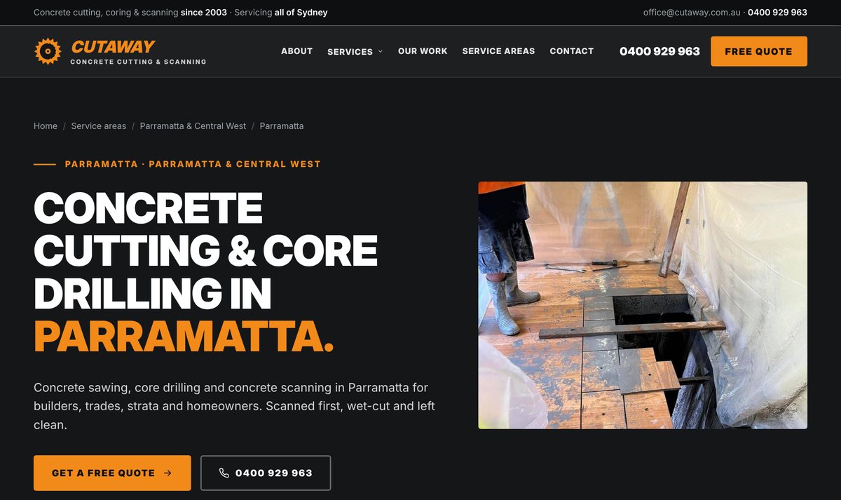 Parramatta suburb page on the concept site